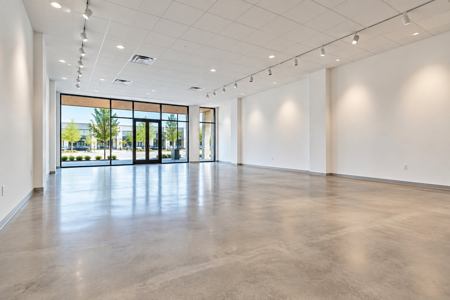 Bright white-box retail space concept, ready for tenant fit-out